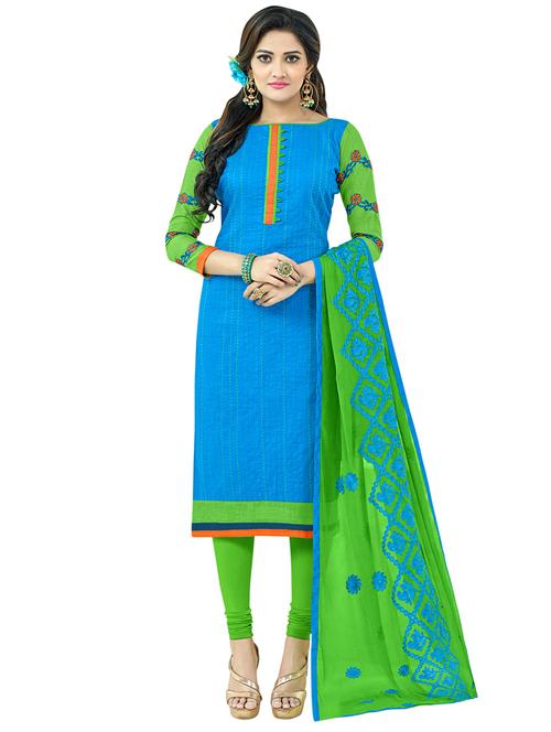 blue cotton unstitched suit - 14890064 - Very Small Image - 1