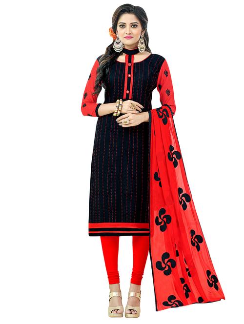 black cotton unstitched suit - 14890065 - Very Small Image - 1