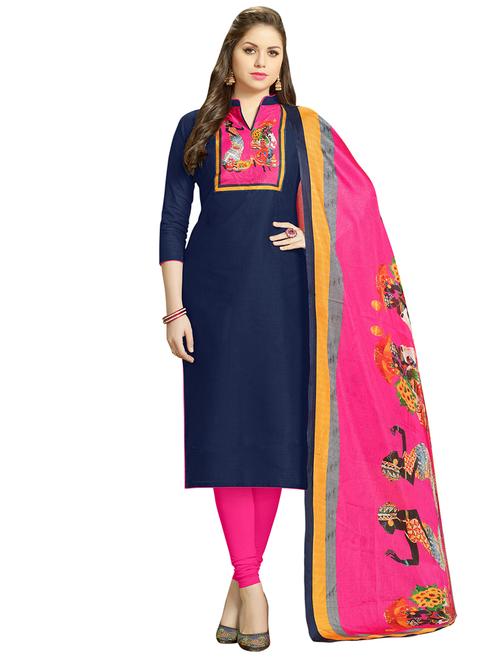 blue cotton unstitched suit - 14890077 - Very Small Image - 1