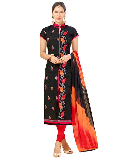 black chanderi cotton unstitched suit - 14890093 - Very Small Image - 1