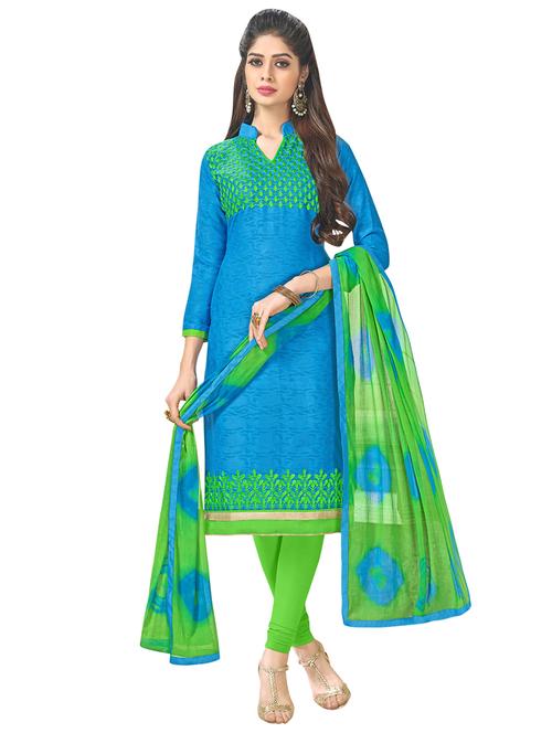 blue cotton unstitched suit - 14890099 - Very Small Image - 1