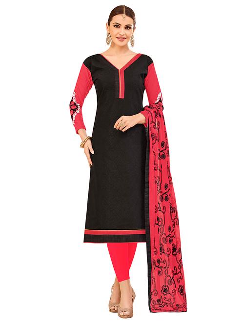 black cotton unstitched suit - 14890115 - Very Small Image - 1