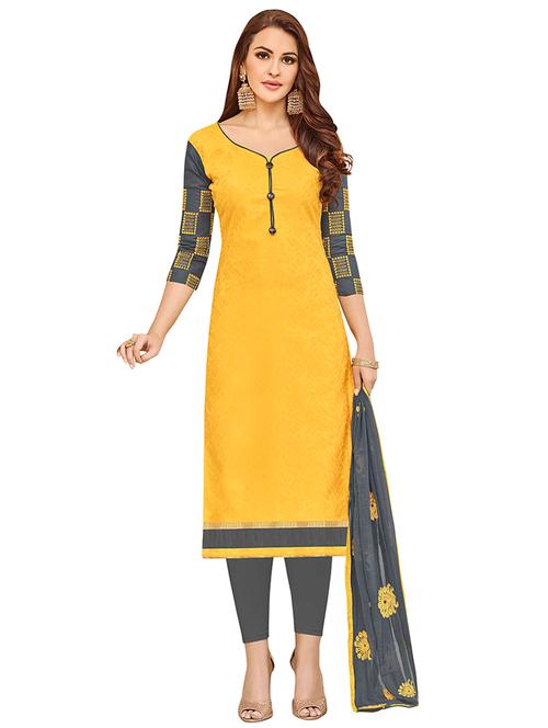 yellow cotton unstitched suit - 14890119 - Very Small Image - 1