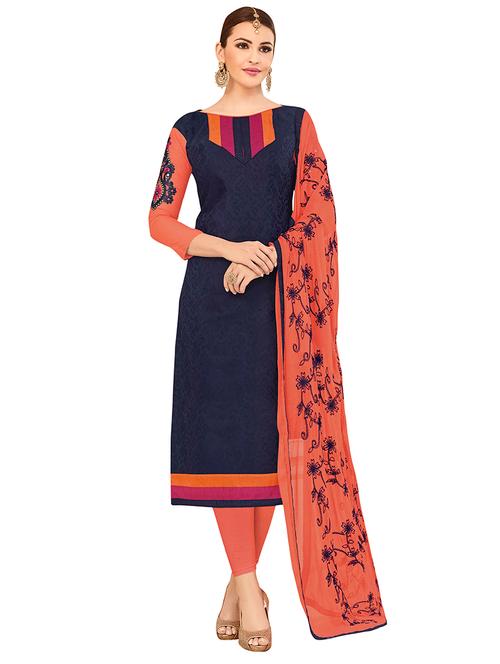 blue cotton unstitched suit - 14890121 - Very Small Image - 1