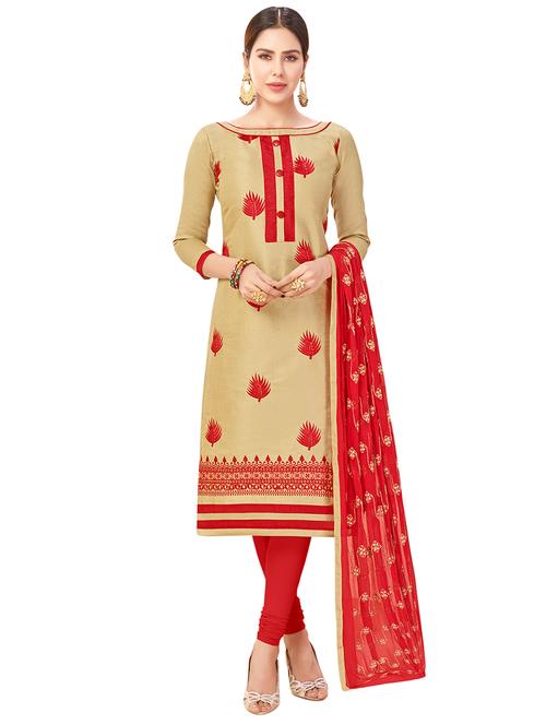 beige cotton unstitched suit - 14890128 - Very Small Image - 1
