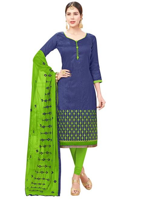 blue cotton unstitched suit - 14890130 - Very Small Image - 1