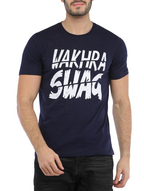navy blue cotton chest print t-shirt - 14890363 - Very Small Image - 1