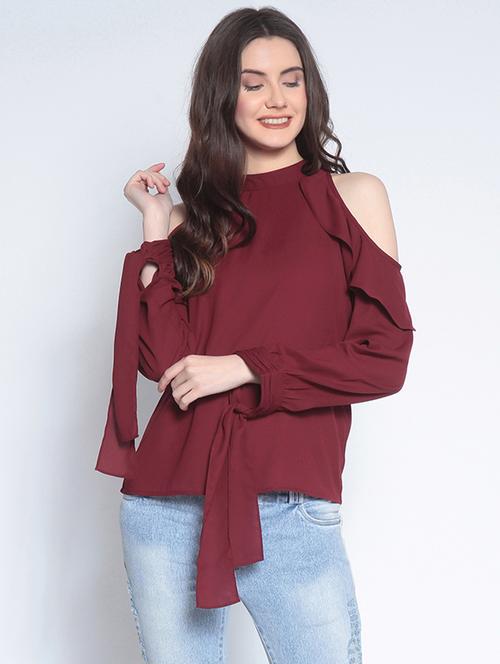 ruffled cold shoulder top - 14890603 - Very Small Image - 1