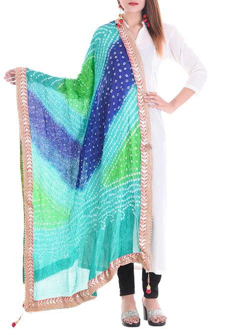 sky blue cotton bandhani dupatta - 14891095 - Very Small Image - 1