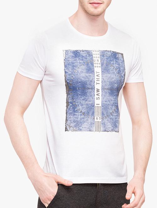 white cotton chest print t-shirt - 14891837 - Very Small Image - 1