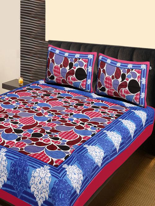cotton traditional double bed sheet with 2 pillow covers - 14891872 - Very Small Image - 1