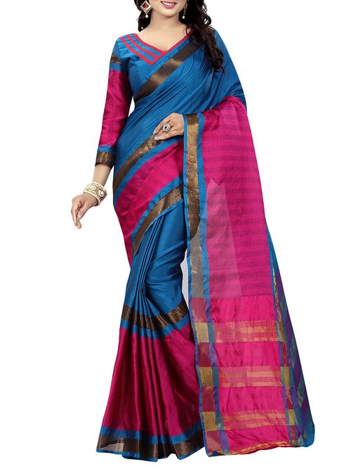 blue woven saree with blouse - 14893047 - Very Small Image - 1