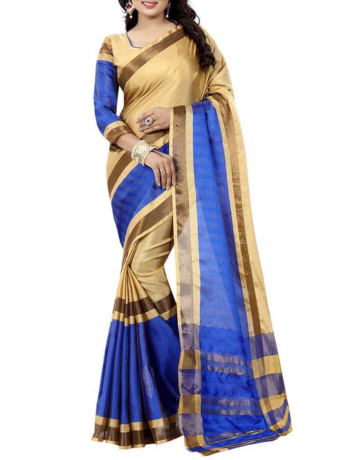 cream woven saree with blouse - 14893048 - Very Small Image - 1