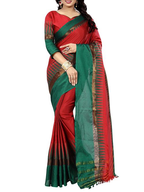red woven saree with blouse - 14893056 - Very Small Image - 1