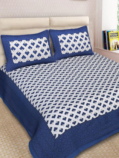 cotton printed double bedsheet with 2 pillow covers - 14893434 - Very Small Image - 1