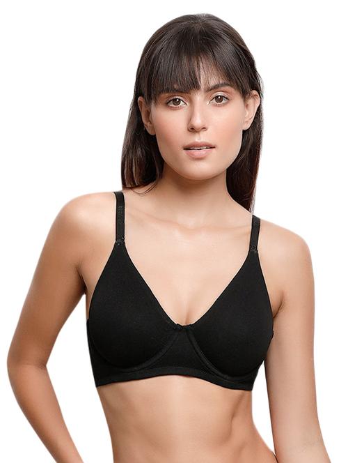 black cotton solid bra - 14893674 - Very Small Image - 1