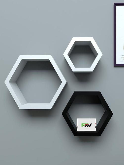 home deco hexagon shape storage wall shelves set of 3 - 14894261 - Very Small Image - 1