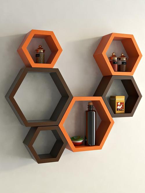 home deco hexagon shape storage wall shelves set of 6 - 14894284 - Very Small Image - 1