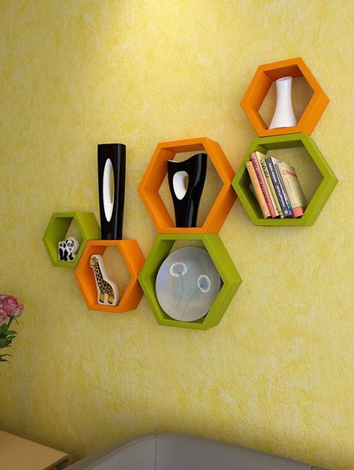 home deco hexagon shape storage wall shelves set of 6 - 14894285 - Very Small Image - 1