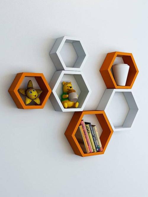 home deco hexagon shape storage wall shelves set of 6 - 14894287 - Very Small Image - 1