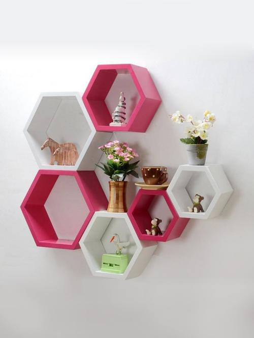 home deco hexagon shape storage wall shelves set of 6 - 14894289 - Very Small Image - 1