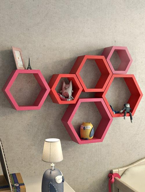 home deco hexagon shape storage wall shelves set of 6 - 14894292 - Very Small Image - 1