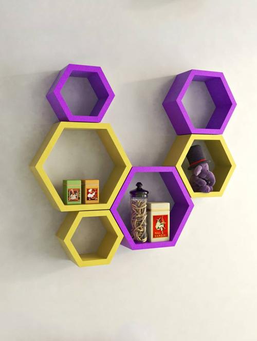 home deco hexagon shape storage wall shelves set of 6 - 14894299 - Very Small Image - 1