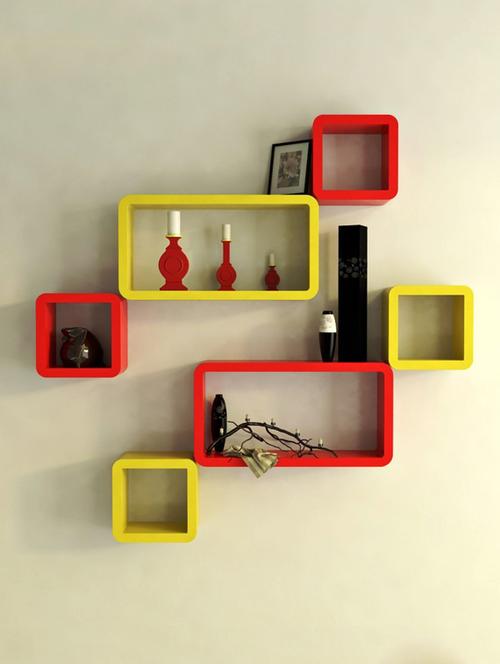 decor wall rack shelves cube rectangle designer wall shelf set of 6 - 14894370 - Very Small Image - 1