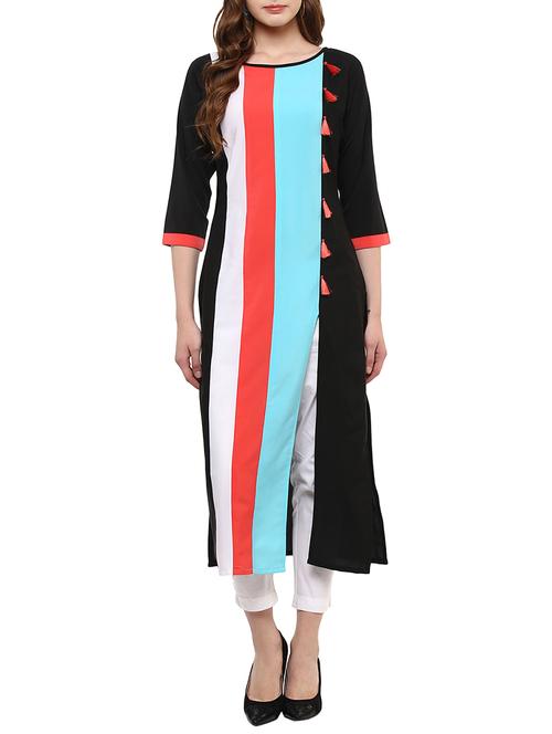 blue crepe high slit kurta - 14895072 - Very Small Image - 1