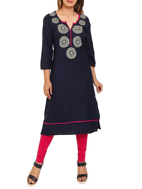 blue viscose straight kurta - 14895190 - Very Small Image - 1