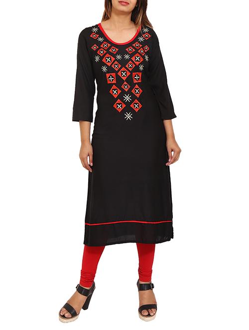 black rayon straight kurta - 14895196 - Very Small Image - 1