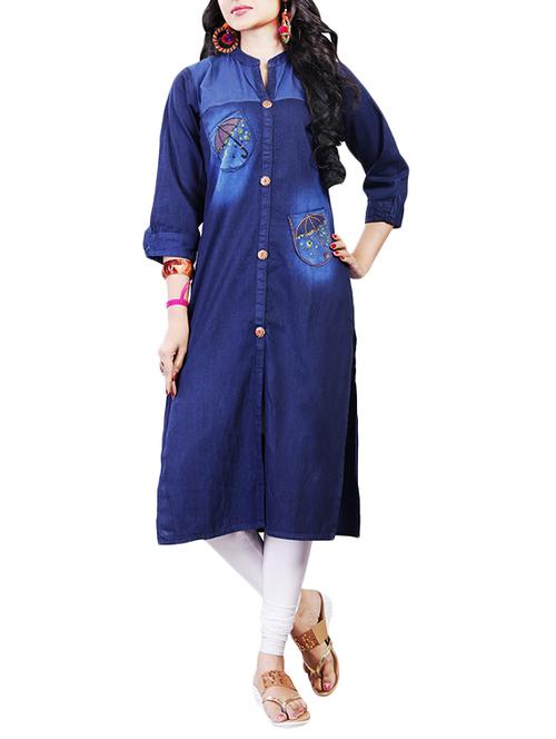 blue denim straight kurta - 14896028 - Very Small Image - 1