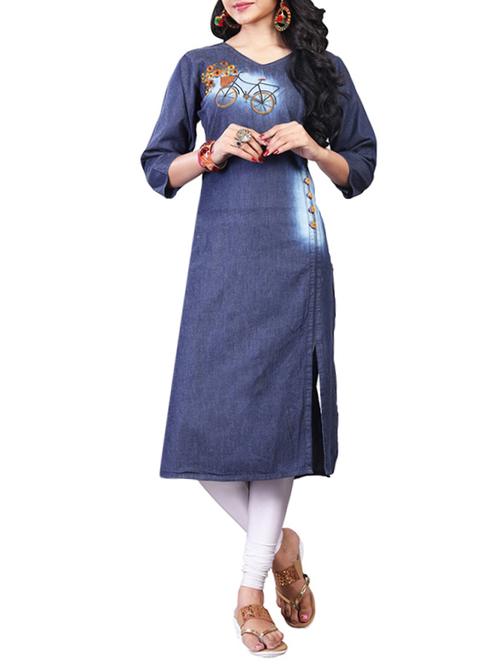 blue denim straight kurta - 14896029 - Very Small Image - 1