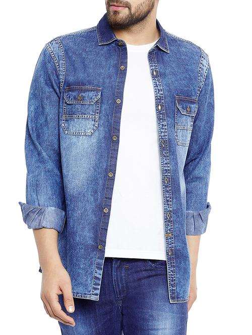 blue denim casual shirt - 14896168 - Very Small Image - 1