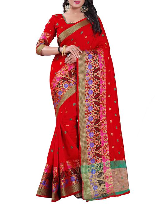 red silk chanderi saree with blouse - 14896707 - Very Small Image - 1