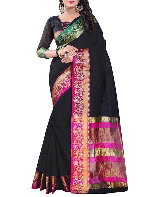 black silk blend chanderi saree with blouse - 14896715 - Very Small Image - 1