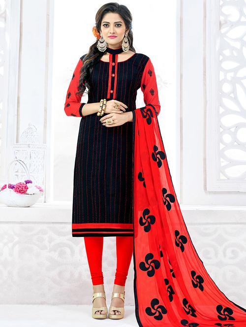 black cotton unstitched suit - 14898065 - Very Small Image - 1