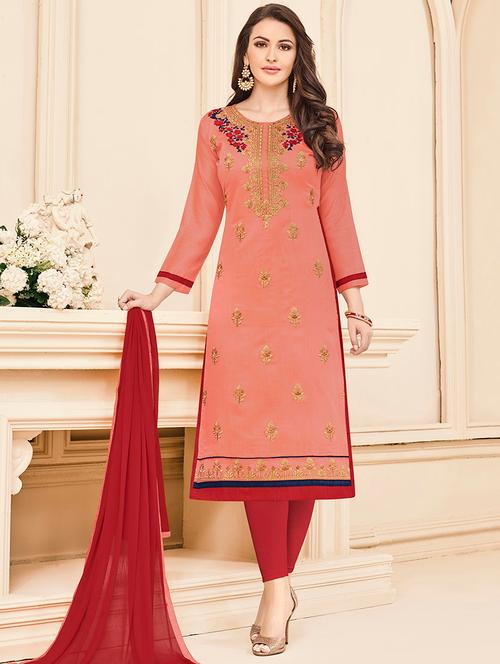 peach cotton unstitched suit - 14898143 - Very Small Image - 1