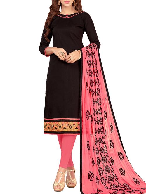 black cotton unstitched churidaar suit - 14898159 - Very Small Image - 1