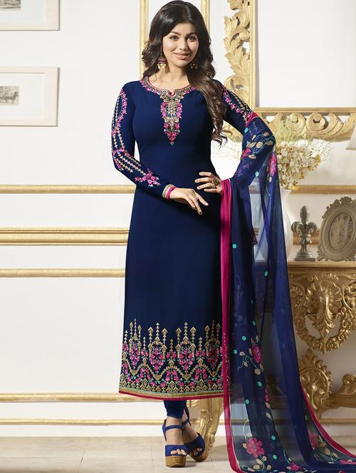 blue georgette semistitched suit - 14898227 - Very Small Image - 1