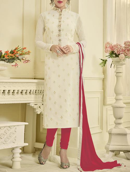 white embroidered semi-stitched straight pant - 14898238 - Very Small Image - 1