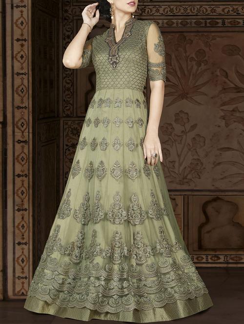 embroidered semi-stitched anarkali suit - 14898255 - Very Small Image - 1