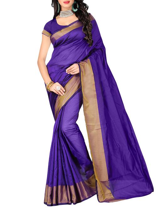 purple cotton silk saree with blouse - 14898317 - Very Small Image - 1