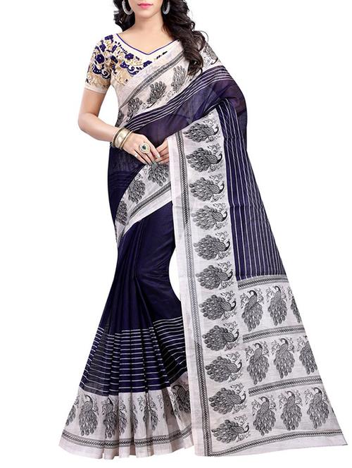 blue silk blend printed saree - 14898319 - Very Small Image - 1