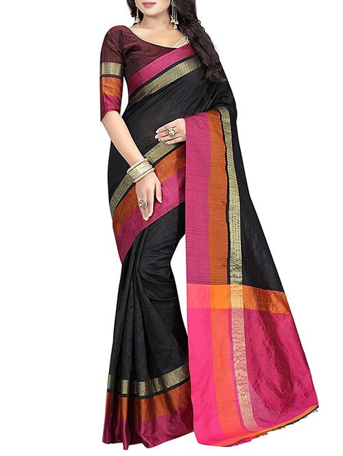 black cotton saree with blouse - 14898321 - Very Small Image - 1