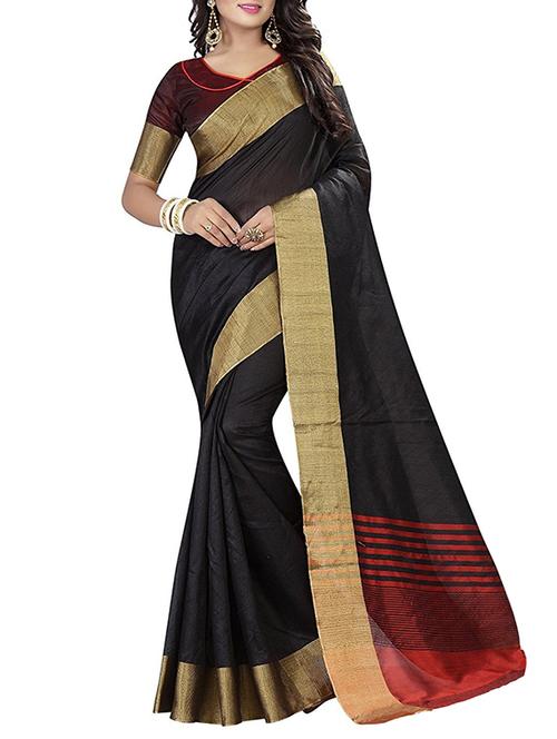 black cotton saree with blouse - 14898327 - Very Small Image - 1