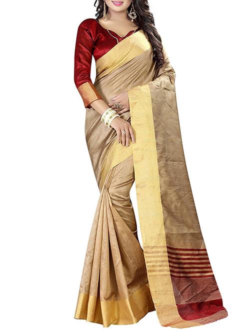 beige cotton saree with blouse - 14898328 - Very Small Image - 1
