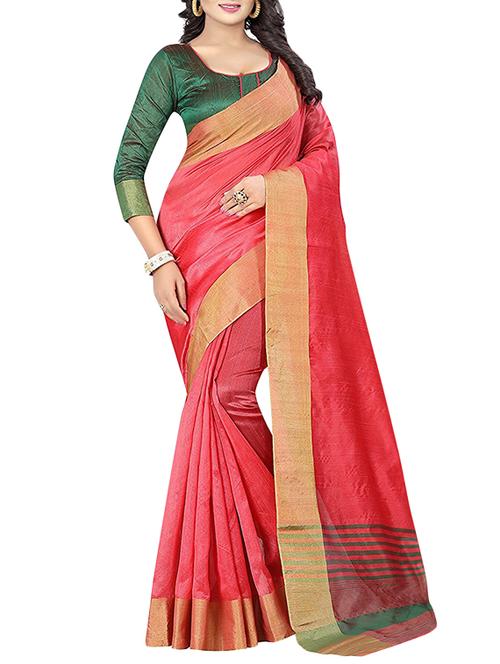 red cotton saree with blouse - 14898330 - Very Small Image - 1