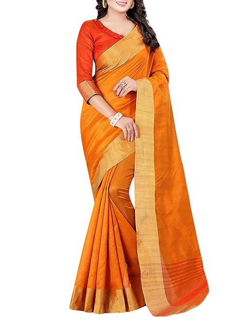 yellow cotton saree with blouse - 14898337 - Very Small Image - 1