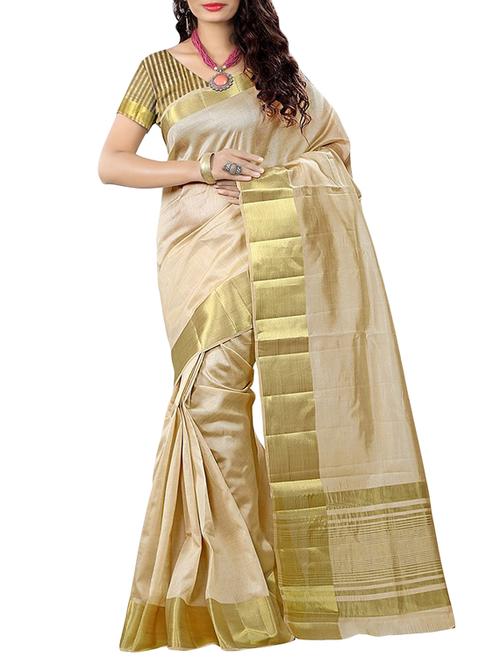 cream cotton saree with blouse - 14898339 - Very Small Image - 1